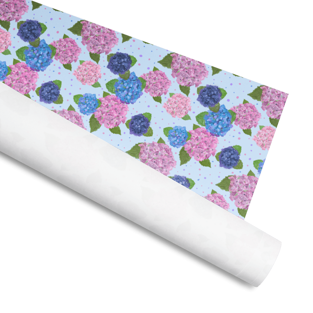 Hydrangea Watercolor Wrapping Paper: Pink and Blue Floral Gift Wrap by Main Street Collective