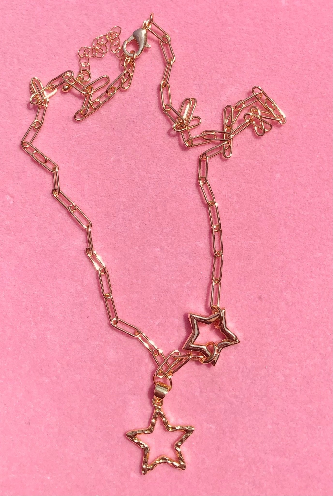 Golden paperclip necklace with 2 Star charms by The Hot Pink Chick | Main Street Collective Mississippi Handmade Gifts and Marketplace