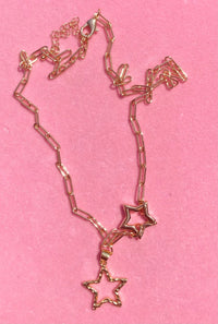 Golden paperclip necklace with 2 Star charms by The Hot Pink Chick | Main Street Collective Mississippi Handmade Gifts and Marketplace