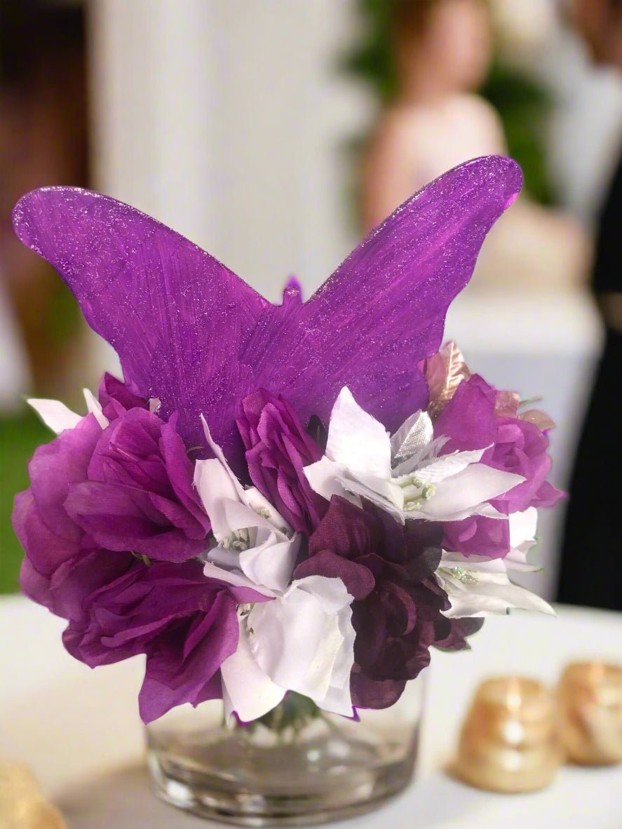 Purple Butterfly Centerpiece: Elegant Floral Arrangement Wedding Table Decor