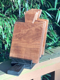 Forward-facing view of small hard maple charcuterie board set with display stand – handcrafted and food safe
