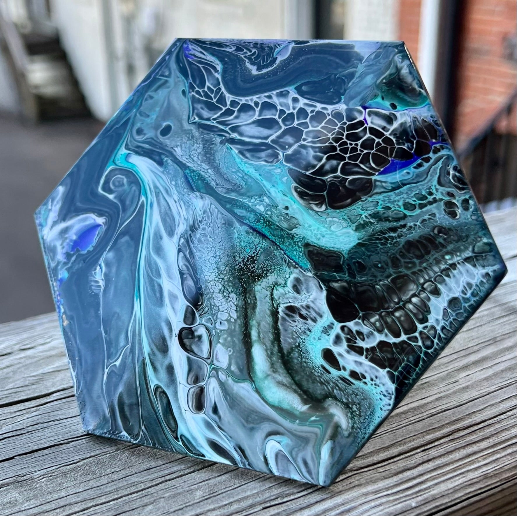 Hand-Poured Abstract Blue Hexagon Drink Coaster - Main Street Collective