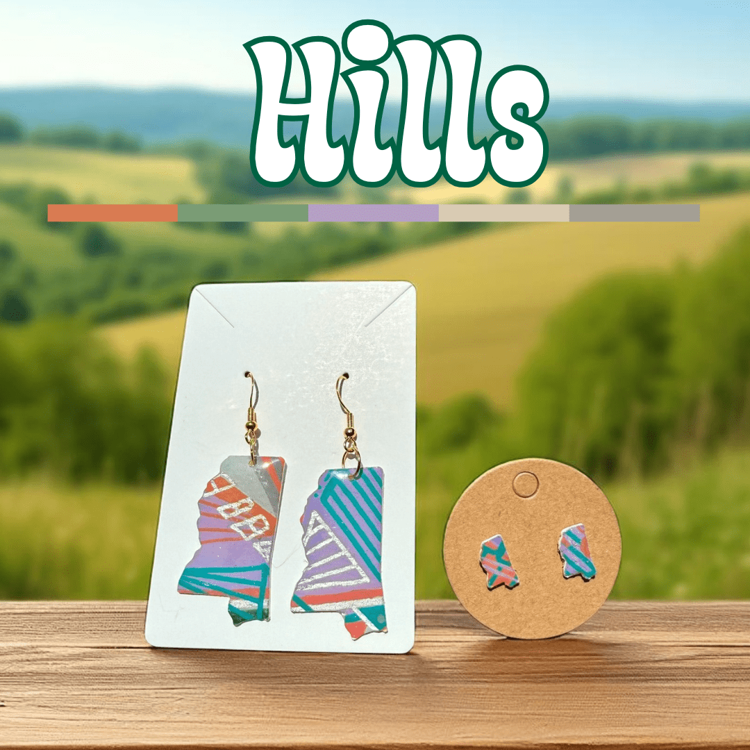 Mississippi Earrings: "Hills" Region. Unique handmade earrings from Main Street Collective. State pride jewelry.