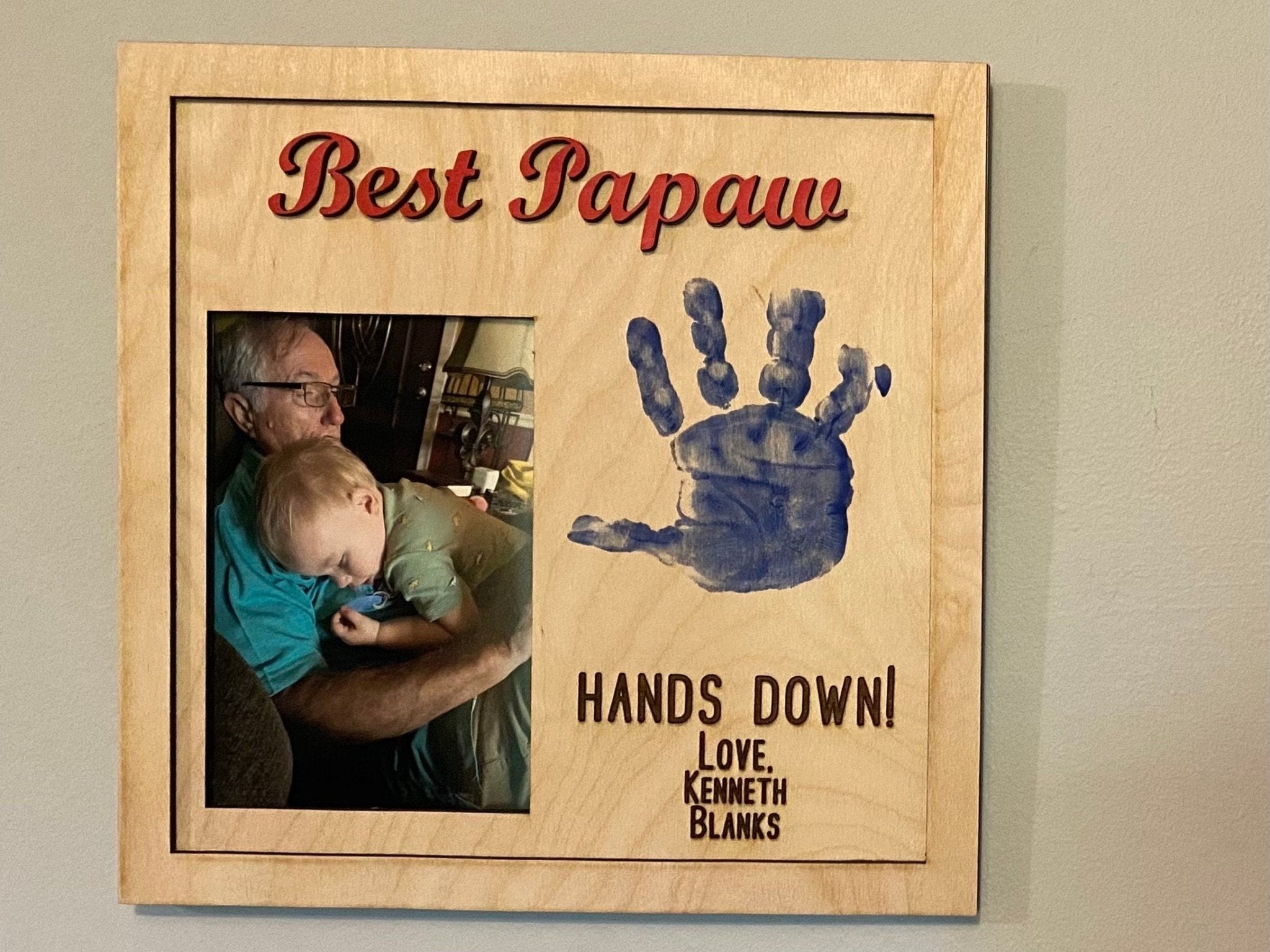 Personalized Wooden "Best Papaw" Photo Frame with Child's Handprint - Father's Day Gift, Keepsake, Handmade, Family, Love