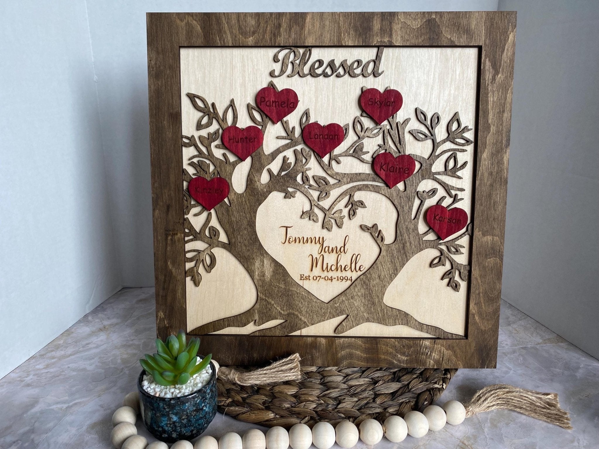 Personalized Wooden Family Tree Sign: Handcrafted Family Keepsake Anniversary Gift, Custom Wood Art