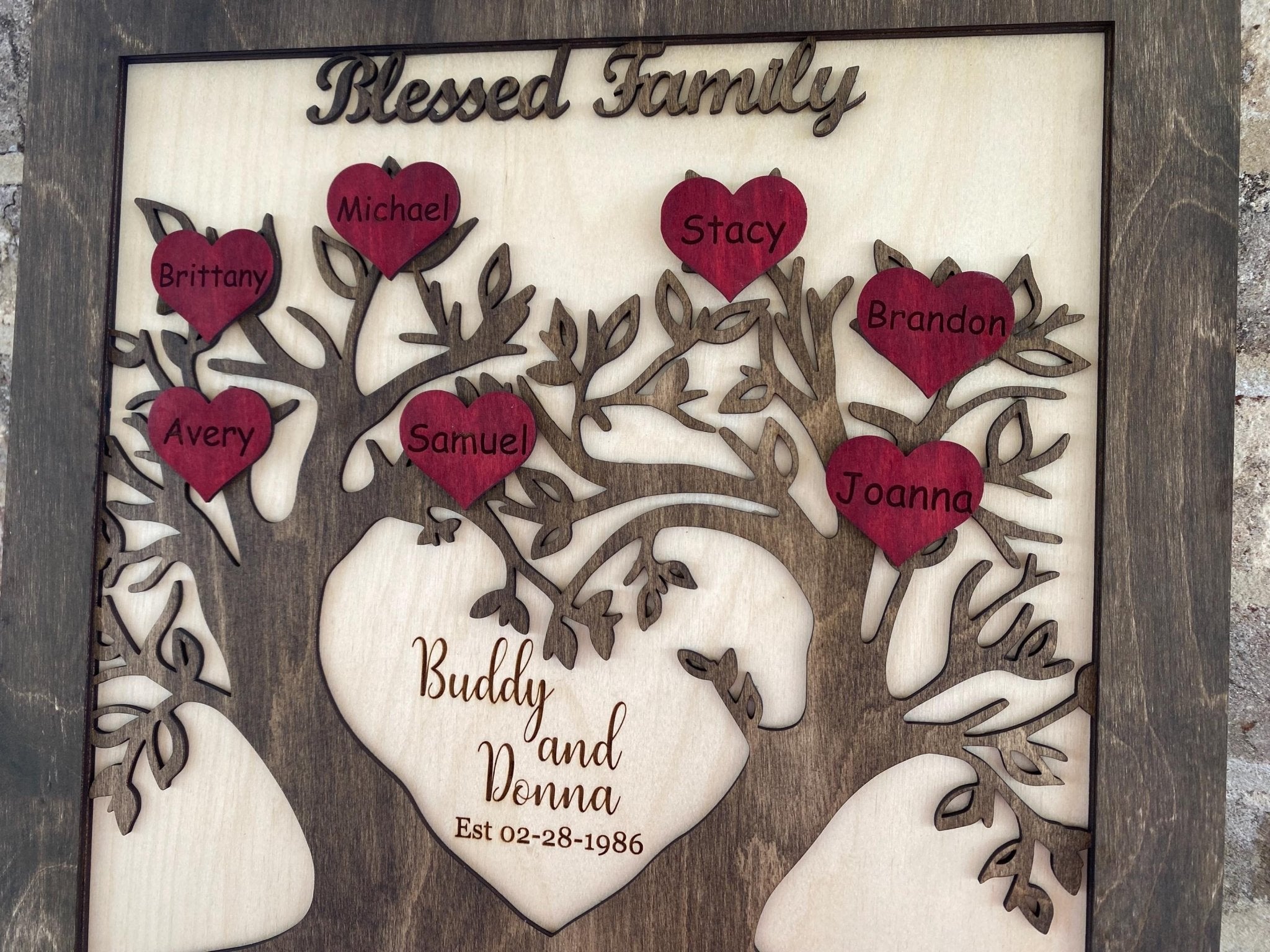 Personalized Family Tree Sign: Custom Wood Art with Names & Anniversary Date - A Unique Keepsake Gift