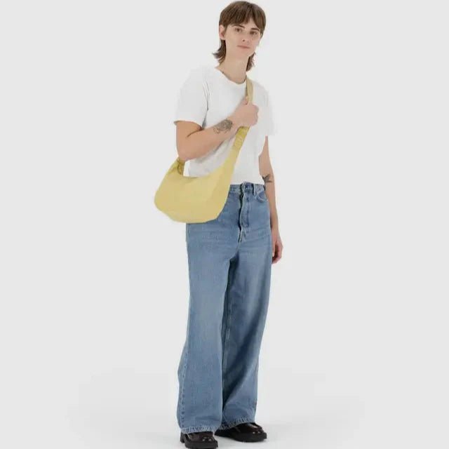 BAGGU Medium Nylon Crescent Bag - Butter: Stylish & Functional Shoulder/Crossbody Bag, Main Street Collective