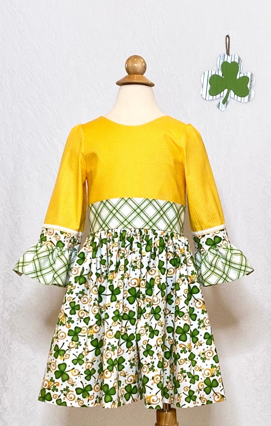 St. Patrick's Day Girls Dress: Shamrock Print, Ruffle Sleeves - Main Street Collective