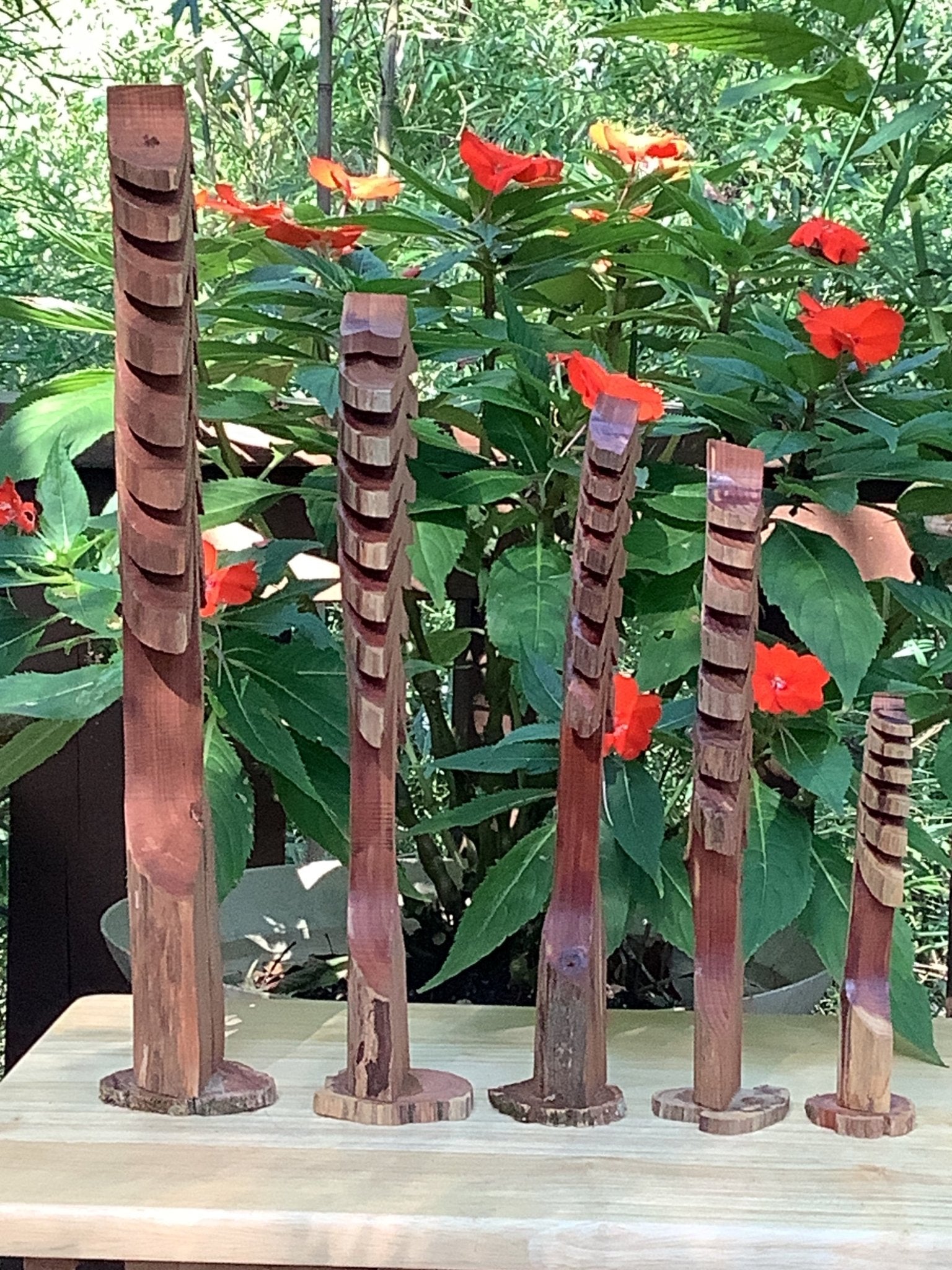 Handcrafted Cedar Tree Set: Rustic Wood Decor by Main Street Collective - Five Unique Wooden Trees