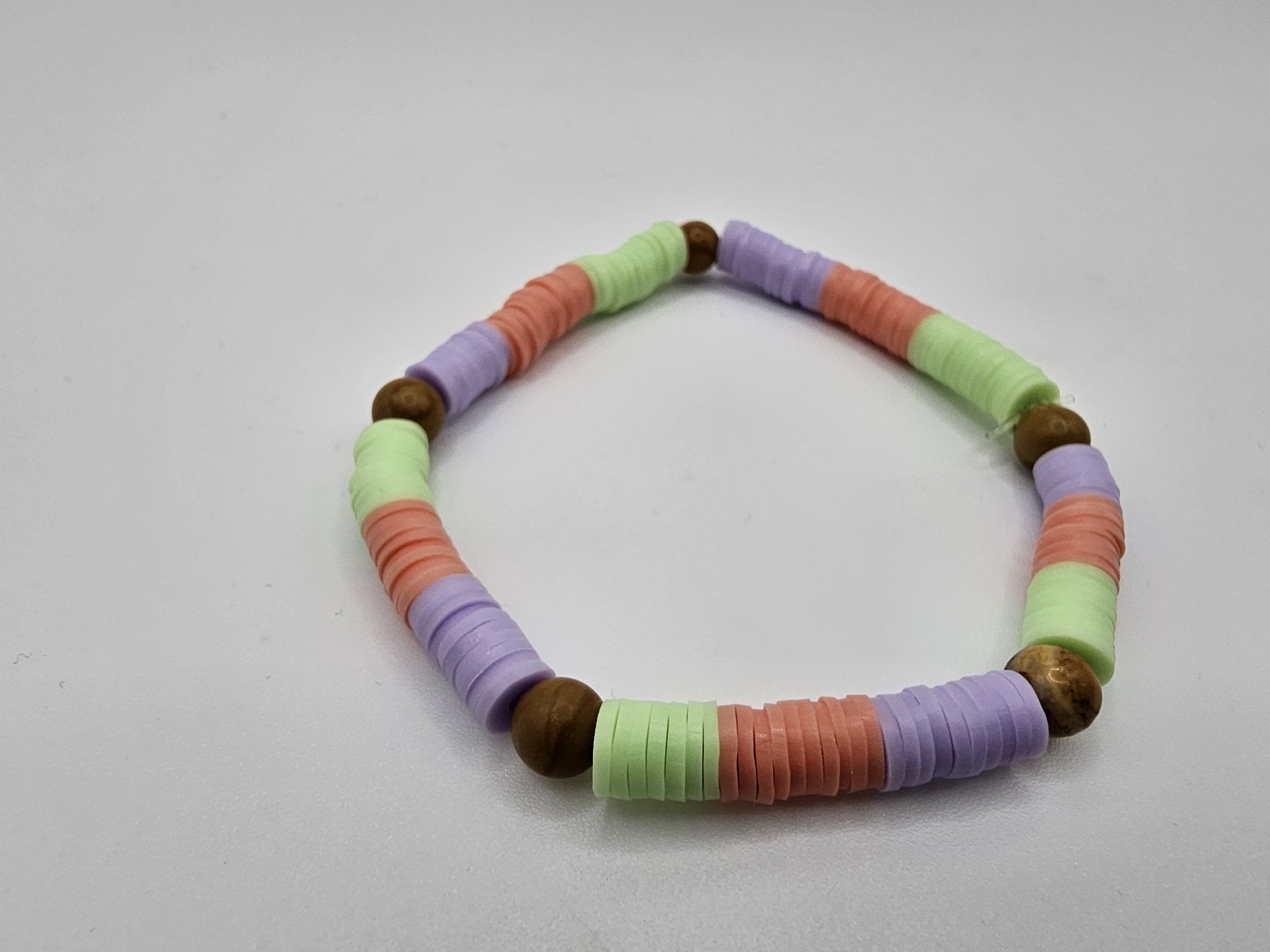 Pastel Disc Bead Bracelet - Mint Lavender Peach Stretchy Bracelet, Handmade Tween Girl's Jewelry - Main Street Collective