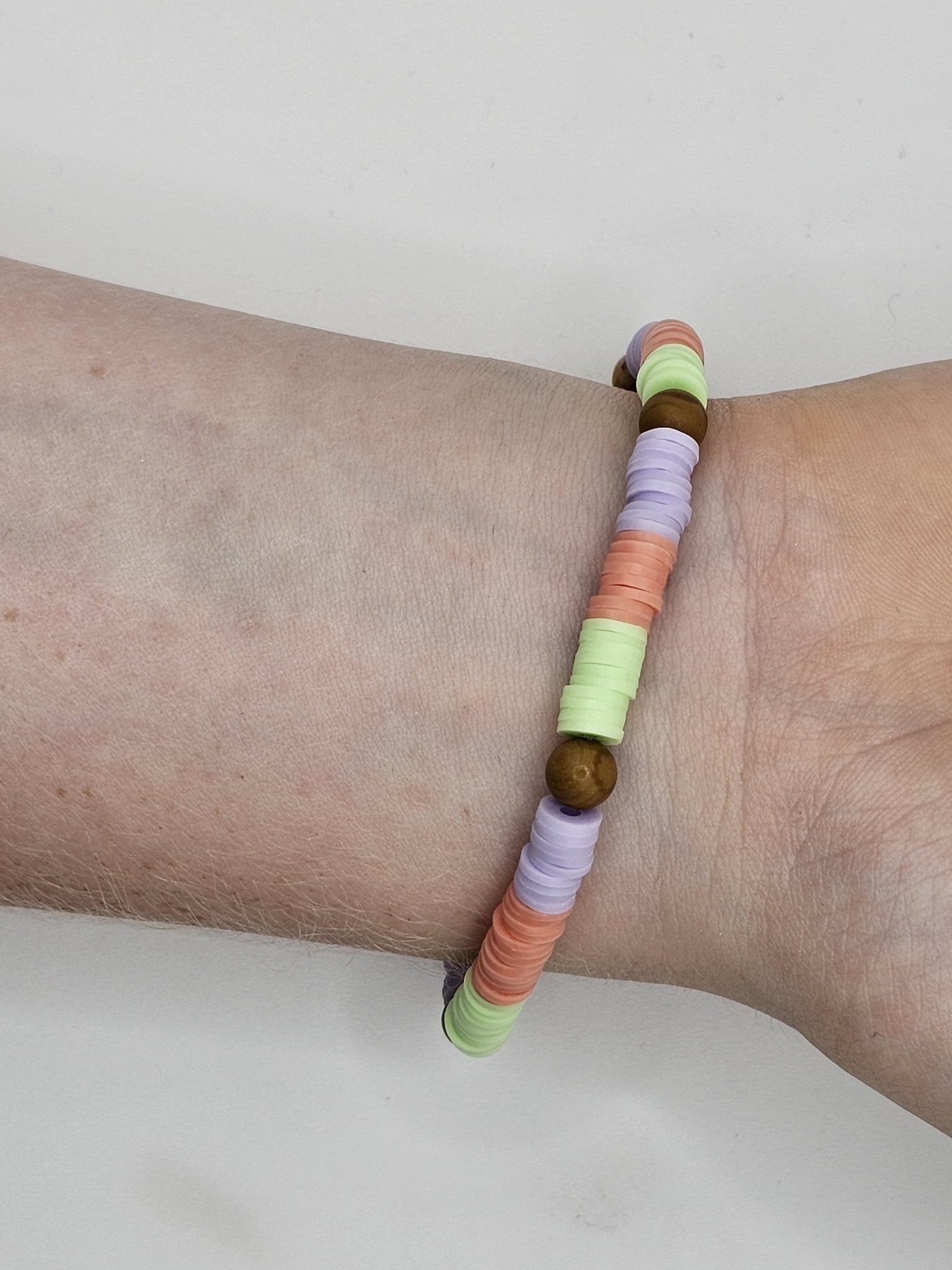 Pastel Disc Bracelet: Mint, Lavender, Peach Discs with Brown Accents - Tween Jewelry by Main Street Collective