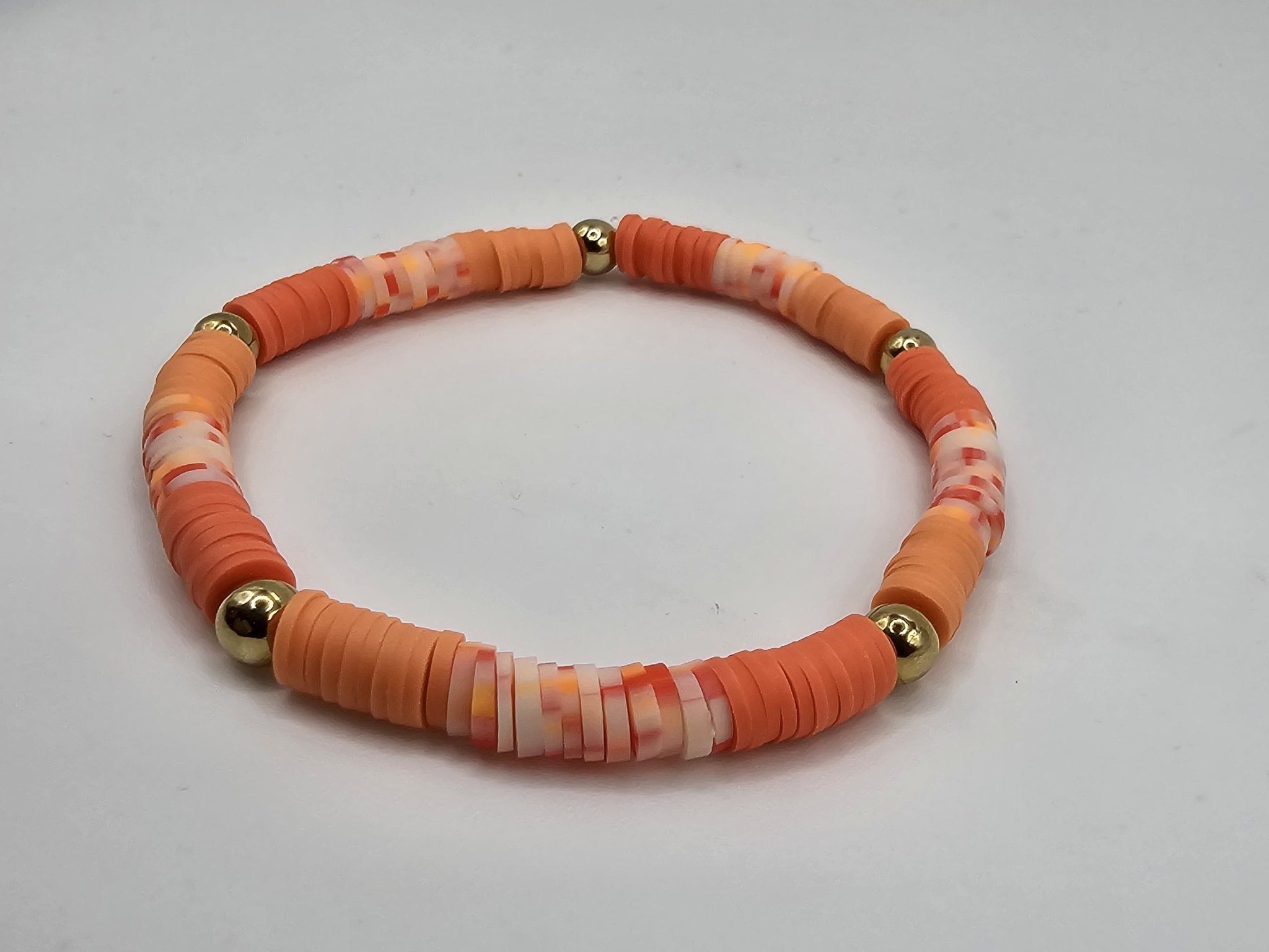 TANGERINE SUNSHINE BRACELET by Main Street Collective - Orange & Peach Disc Beads with Gold Accents