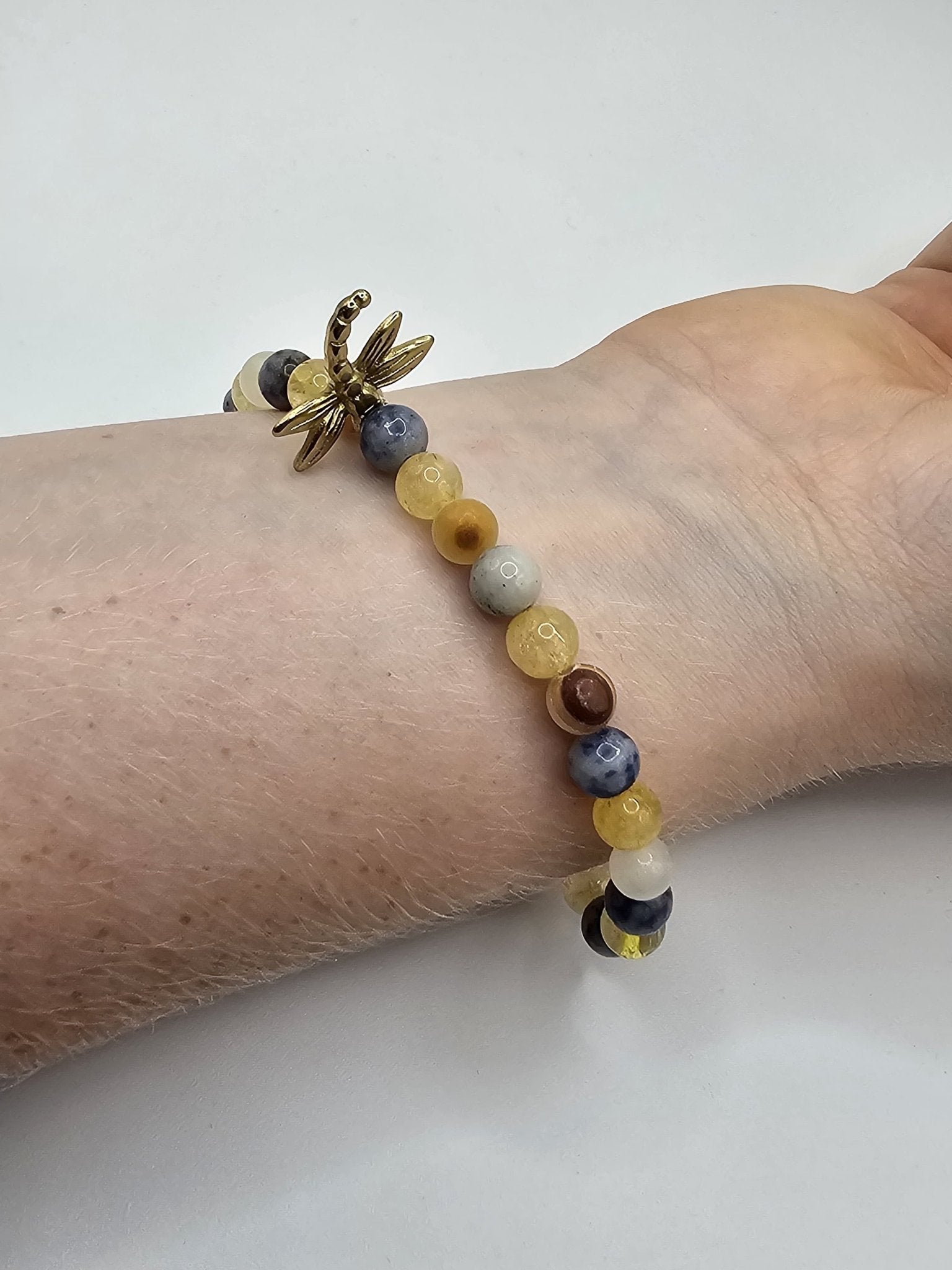 Golden Dragonfly Charm Bracelet: Beaded Gemstone Bracelet for Tweens - Main Street Collective (Nora age 11).