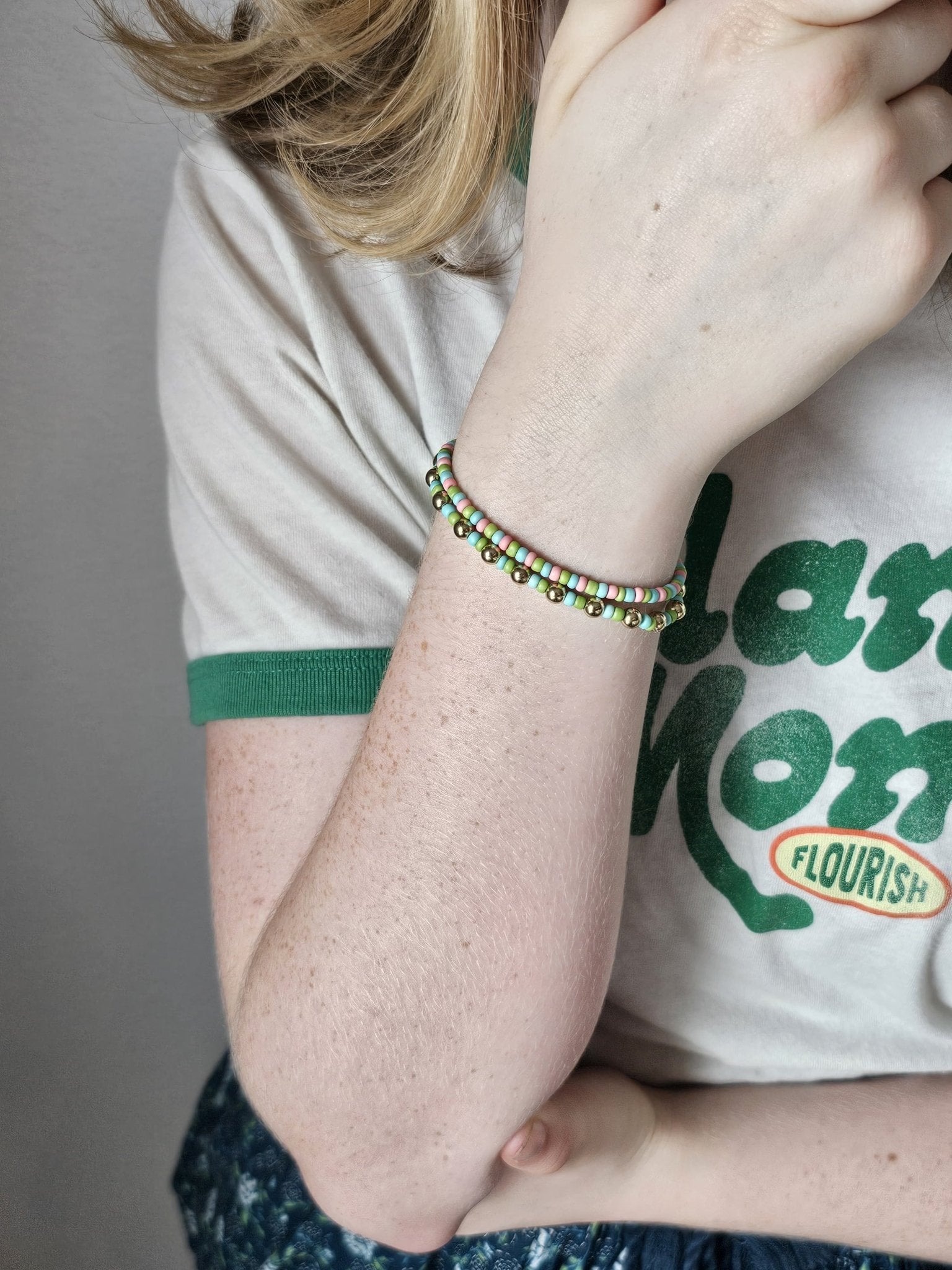 Pastel Beaded Bracelets for Tweens - Rainbow & Gold Jewelry by Nora from Main Street Collective