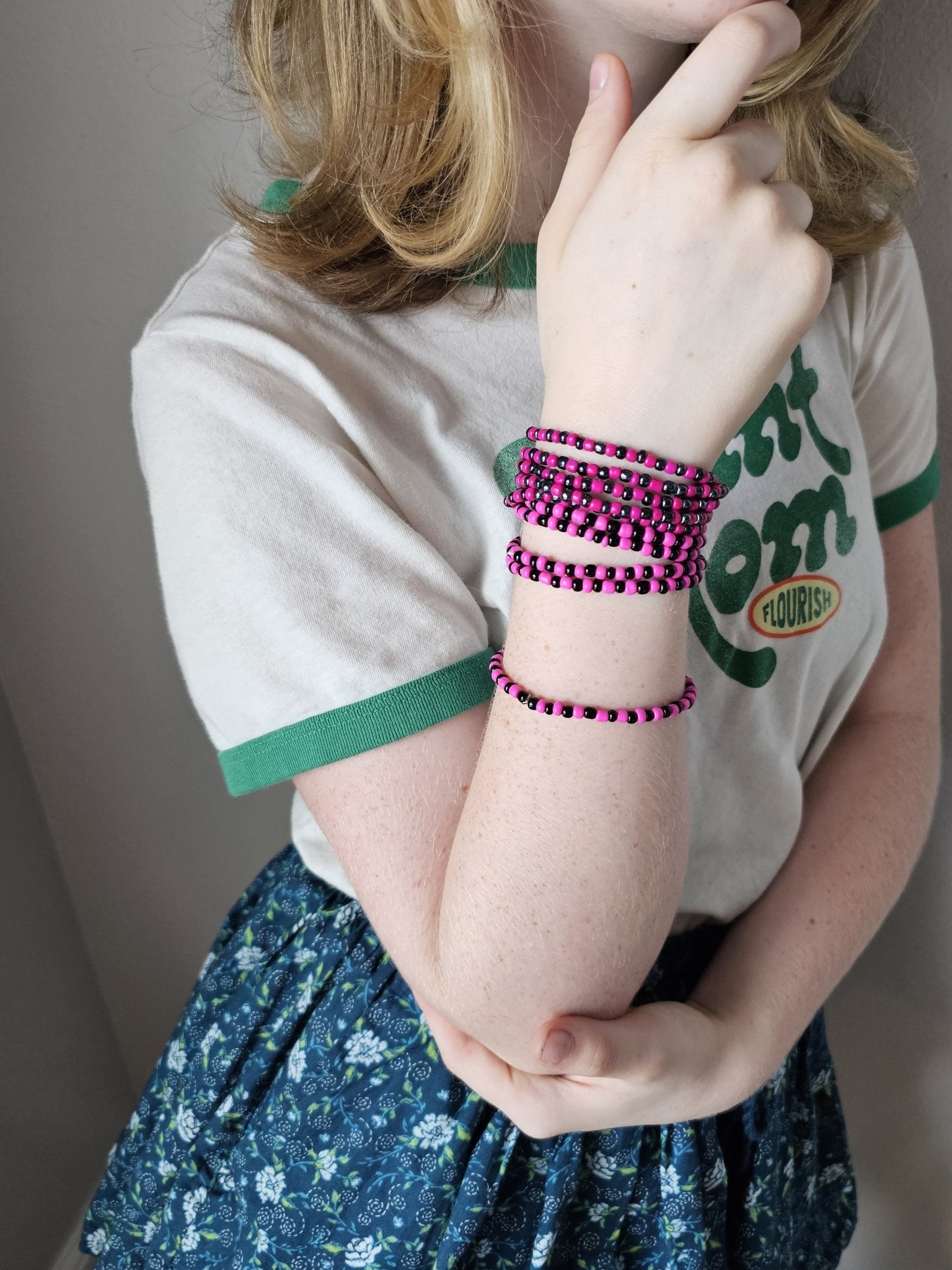 Pink & Black Beaded Bracelets Stack by Main Street Collective - Tween Fashion, Handmade Jewelry