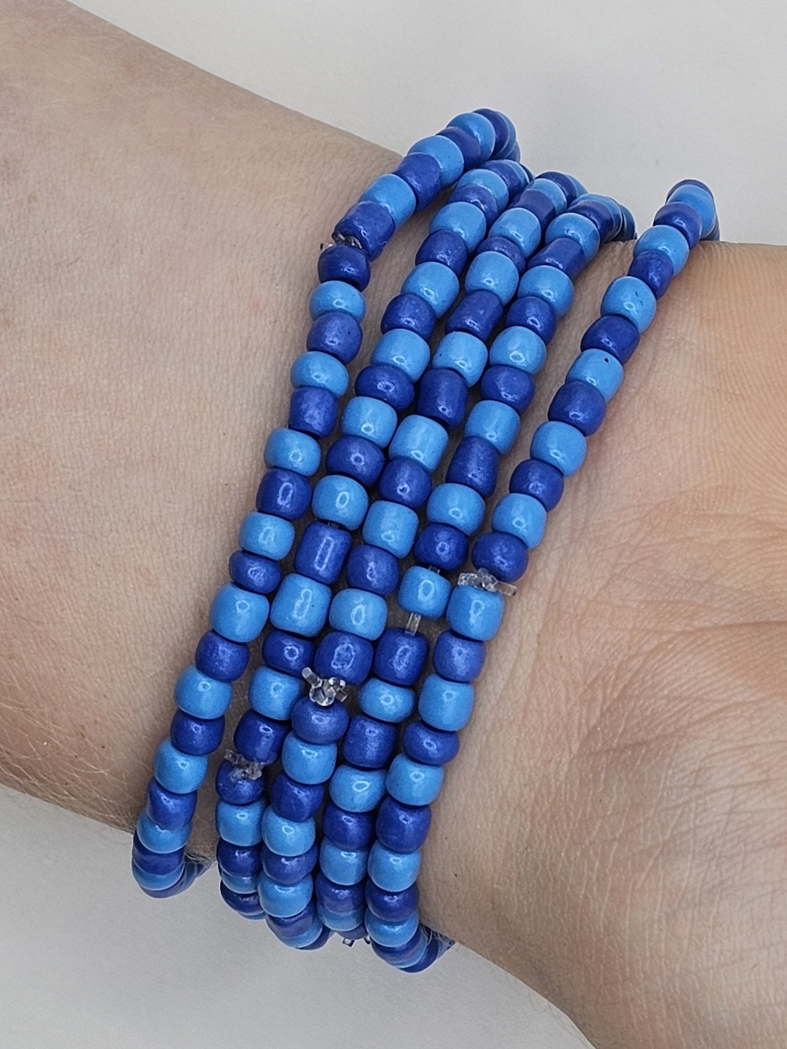 Blazin' Blue Beaded Bracelet Stack by Main Street Collective: Tween Jewelry, Handmade, Blue Stacker, Layered.