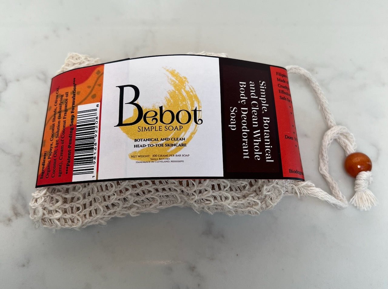 Bebot Simple Soap: Natural, Biodegradable, Deodorant Soap in Loofah Bag
