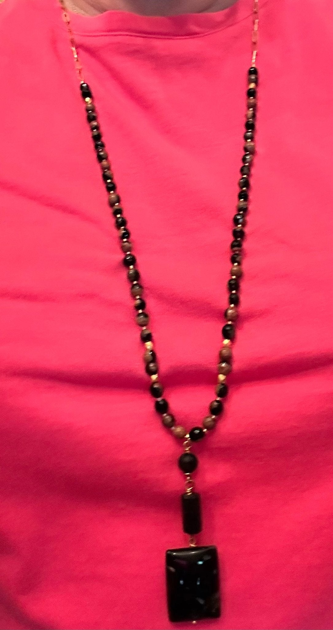 Soulful Designs 30" tiger-eye beaded necklace with pendant