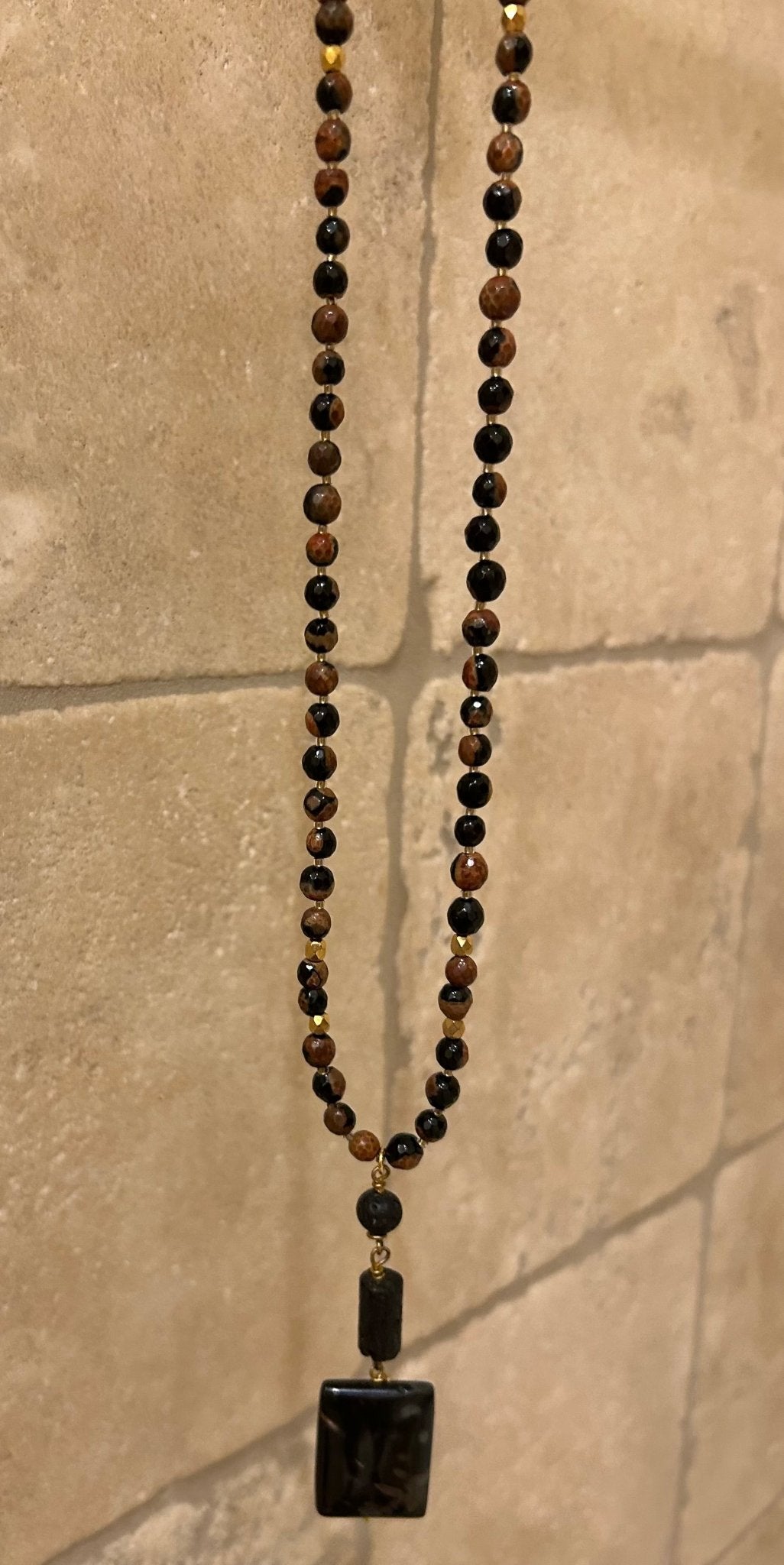 Soulful Designs 30" tiger-eye beaded necklace with pendant