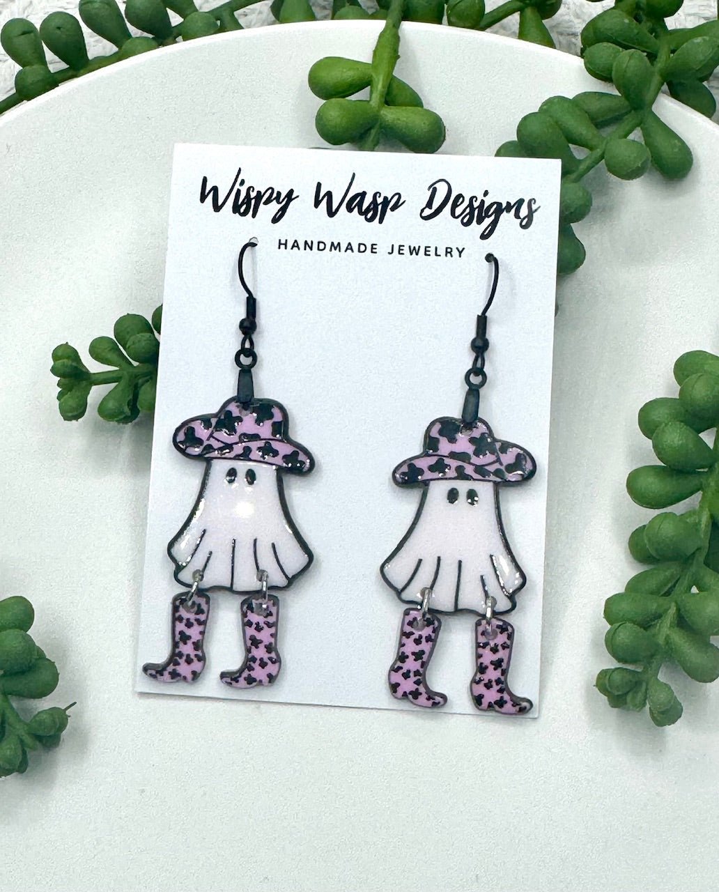 Cowgirl Ghost Earrings: Handmade Halloween Jewelry by Wispy Wasp Designs