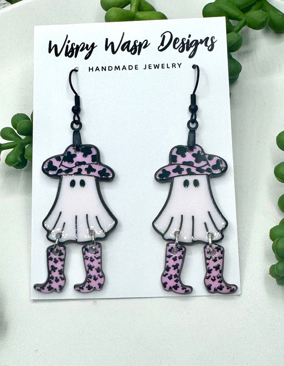 Cowgirl Ghost Earrings: Halloween Handmade Jewelry by Wispy Wasp Designs - Western Style!