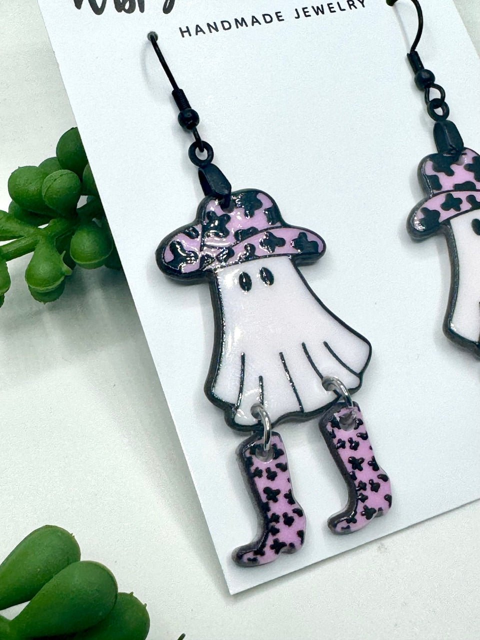Cowgirl Ghost Earrings: Handmade Halloween Western Jewelry by Wispy Wasp
