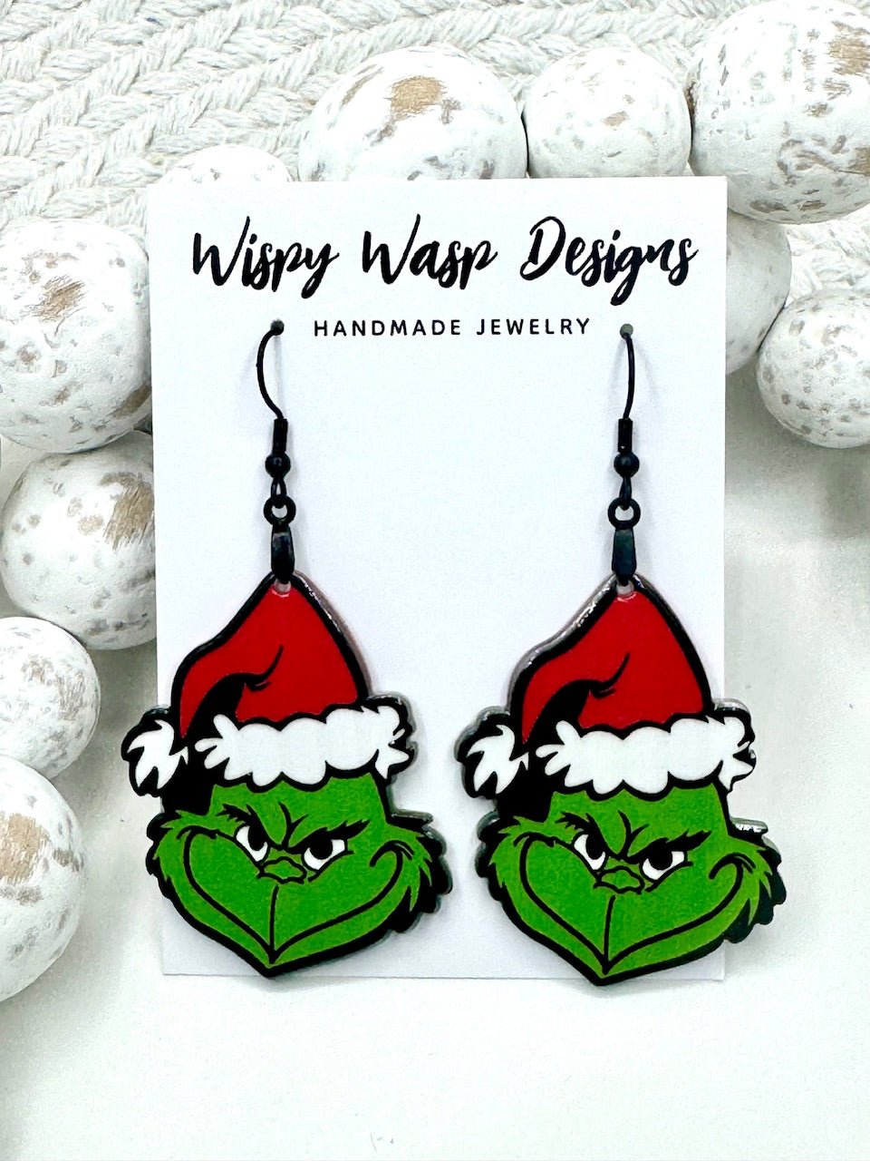 Grinch Earrings - Christmas Holiday Jewelry Handmade by Wispy Wasp Designs
