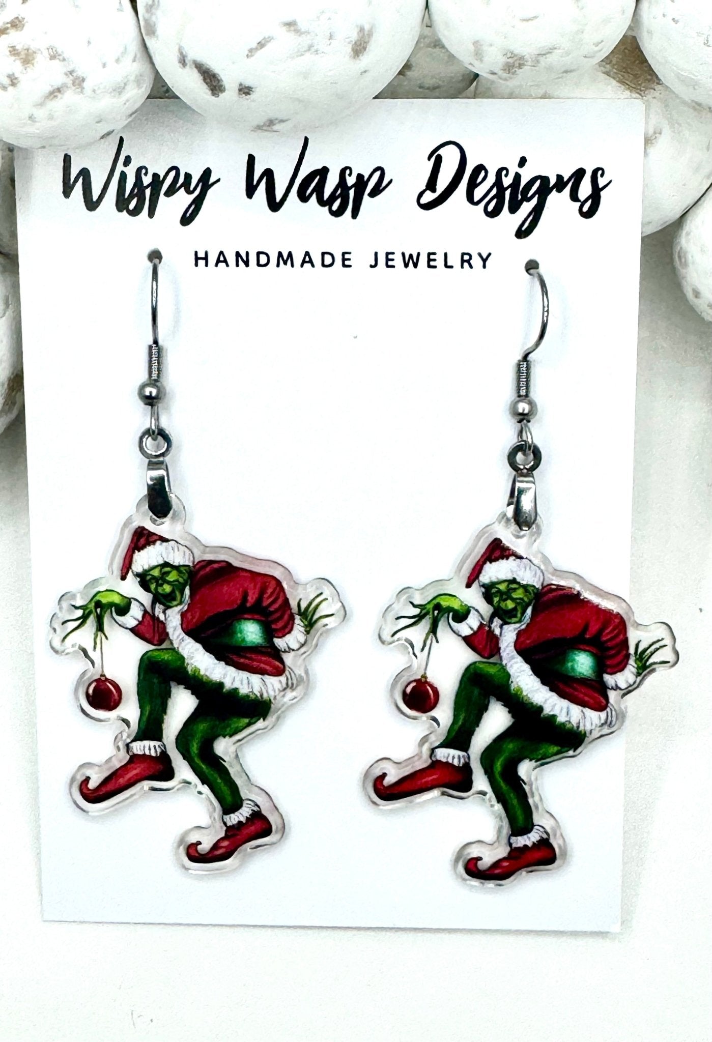 Grinch Earrings Christmas Handmade Hypoallergenic Lightweight Festive Fun