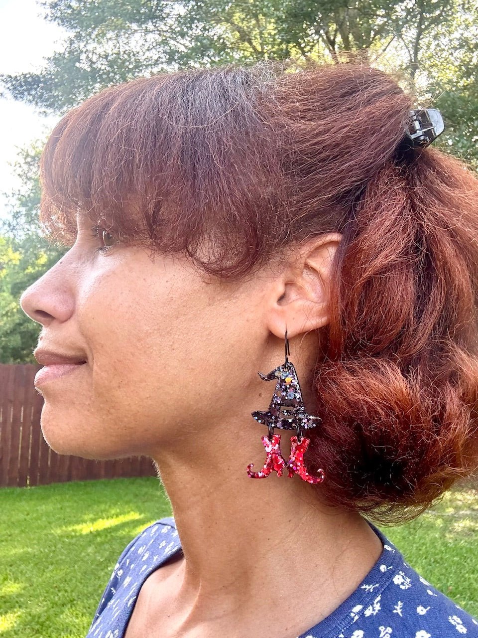 Witch Hat and Shoes Earrings: Halloween Sparkle, Handmade Charm - Main Street Collective