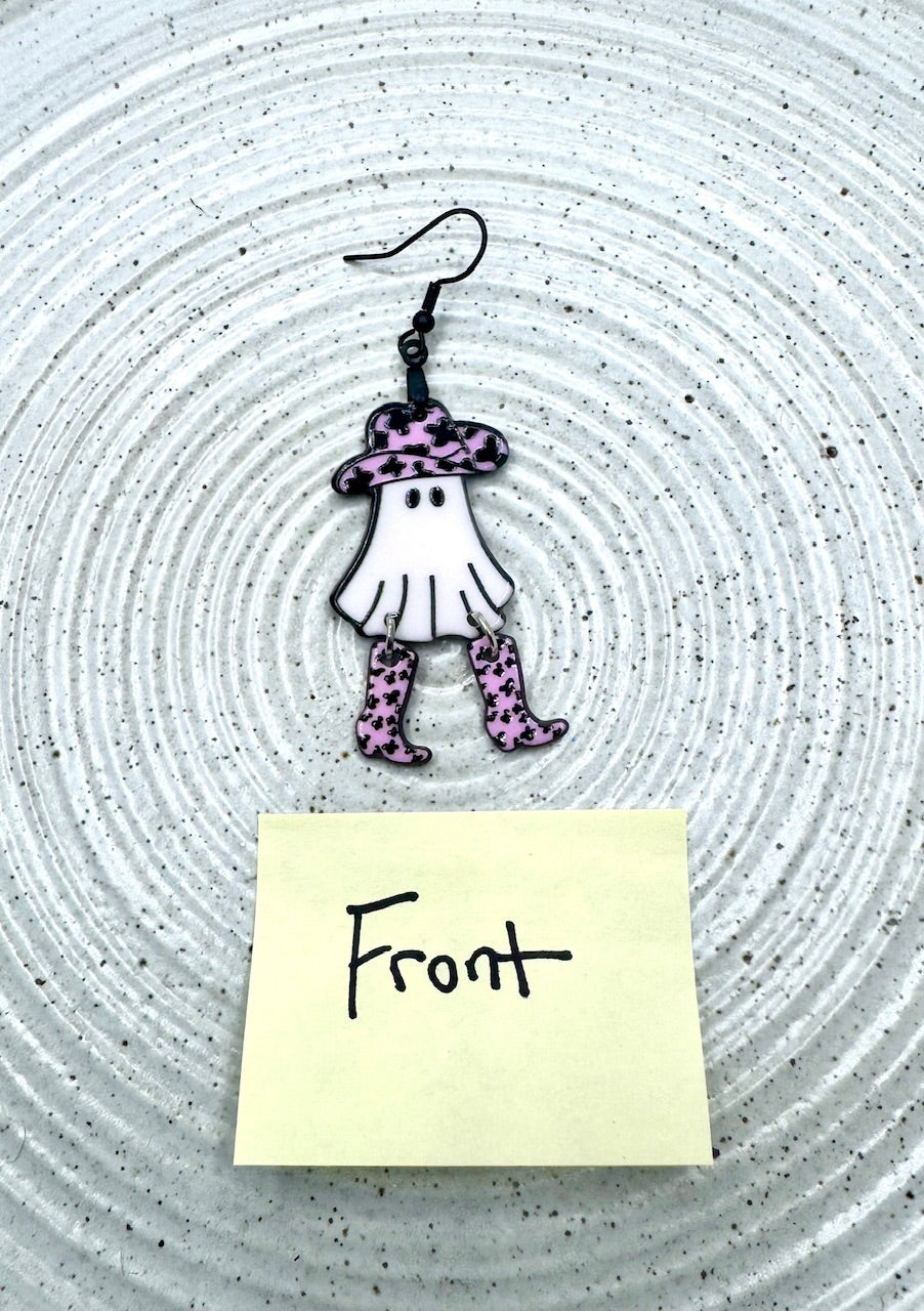 Cowgirl Ghost Earrings: Handmade Halloween Western Jewelry by Wispy Wasp Mississippi