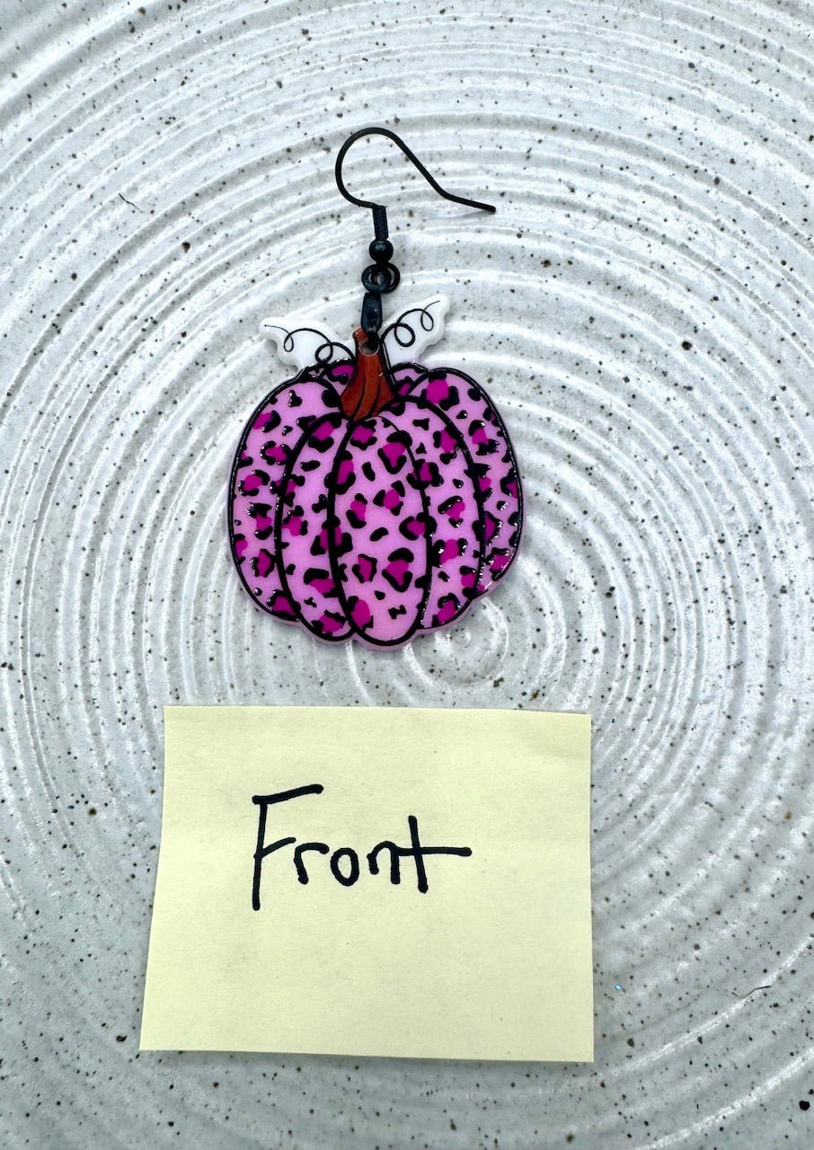 Pumpkin Earrings: Pink Cheetah Print Dangly Hook Earring - Fall, Halloween, 80s Style