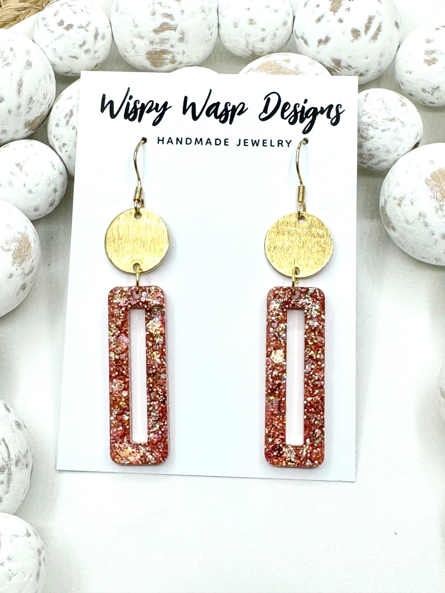 Rectangle Gold & Sparkle Earrings - Wispy Wasp Designs, Main Street Collective Handmade Jewelry
