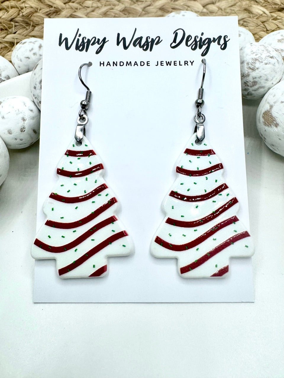 White Christmas Tree Earrings – Lightweight, Hypoallergenic, Festive Style