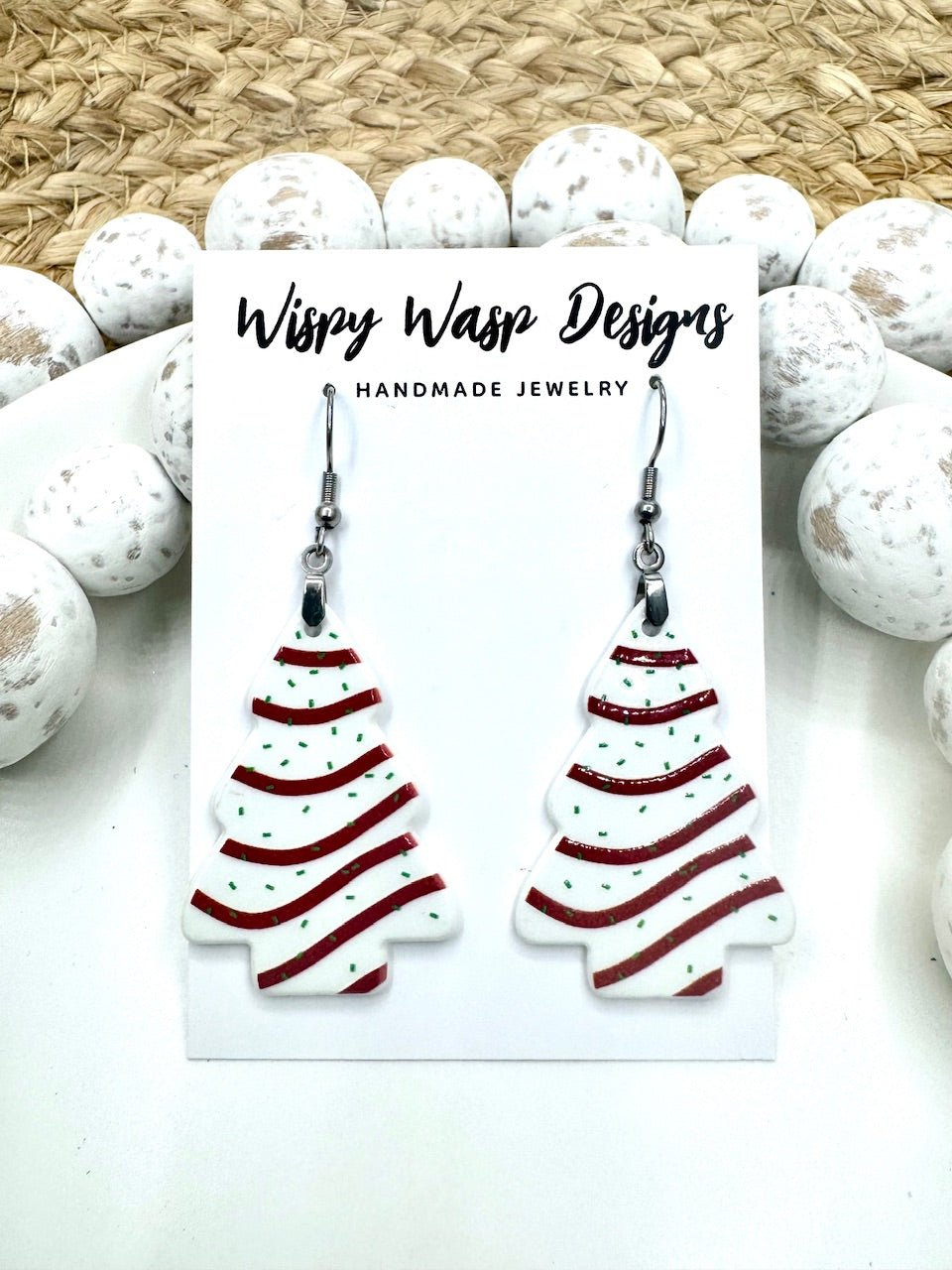 White Christmas Tree Earrings – Lightweight, Hypoallergenic, Festive Style