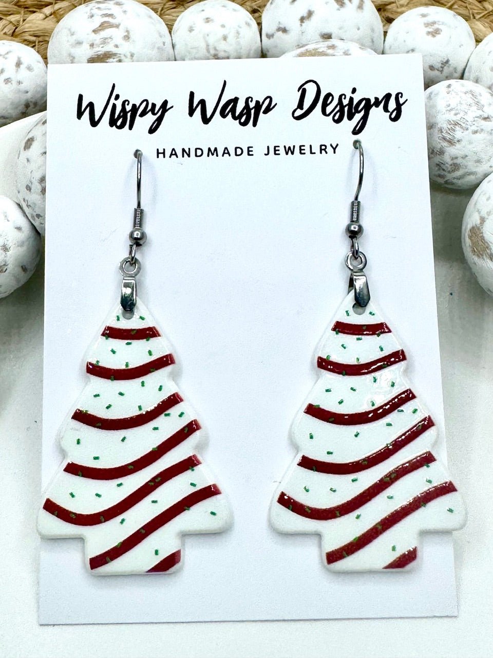 White Christmas Tree Earrings – Lightweight, Hypoallergenic, Festive Style