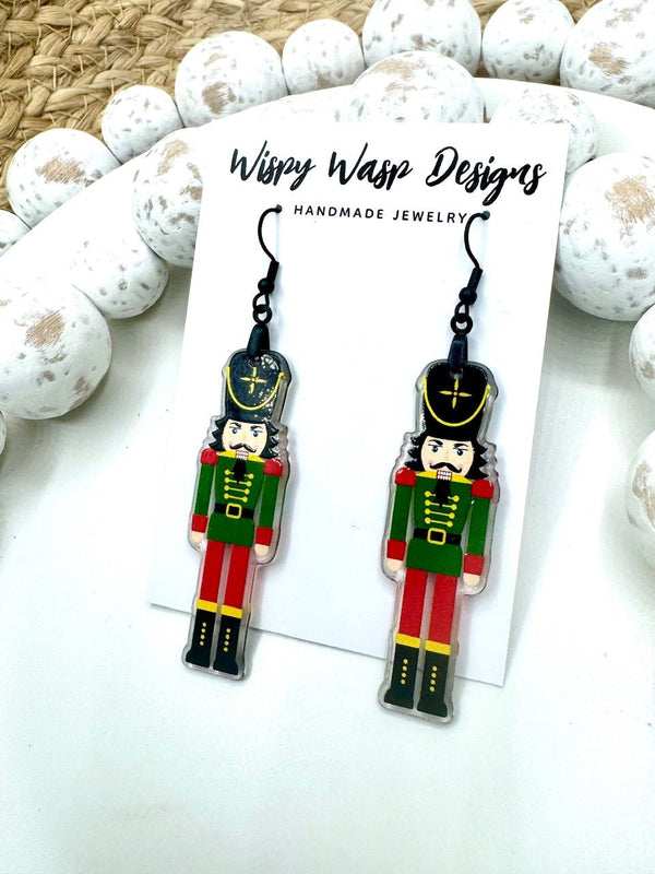 Nutcracker Earrings - Christmas Earrings - Handmade Jewelry by Wispy Wasp Designs. Festive Earrings.