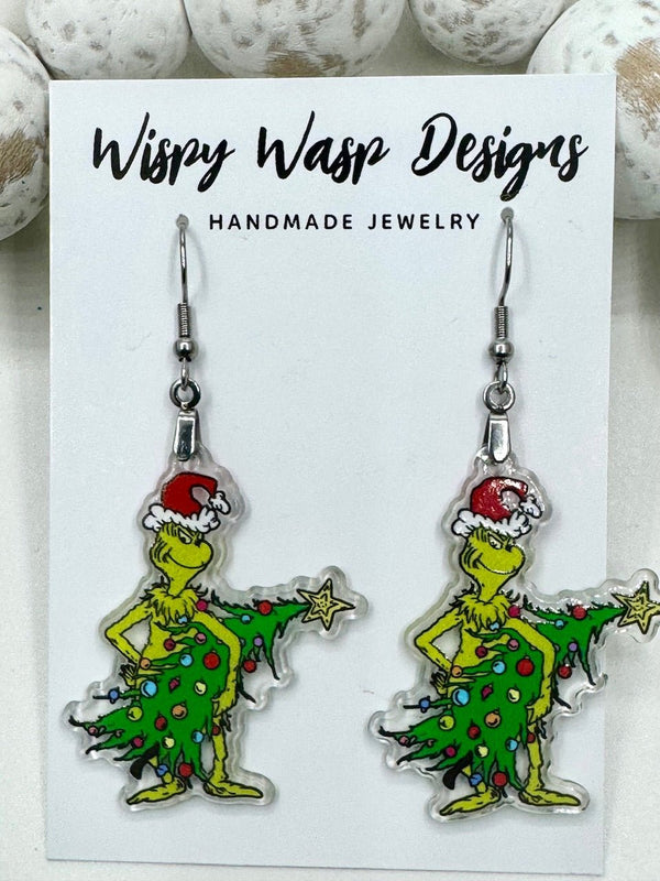 Grinch Christmas Earrings - Wispy Wasp Designs Handmade Holiday Jewelry - Main Street Collective