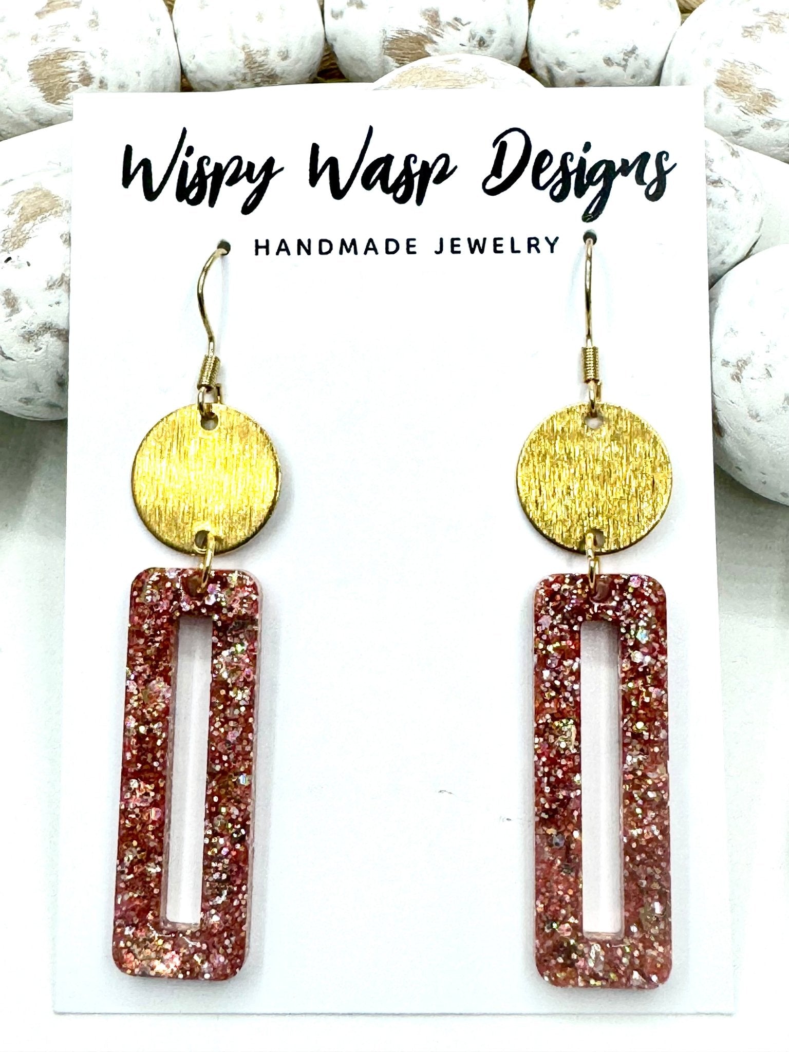 Gold Disc & Sparkle Rectangle Earrings - Handmade Jewelry by Main Street Collective