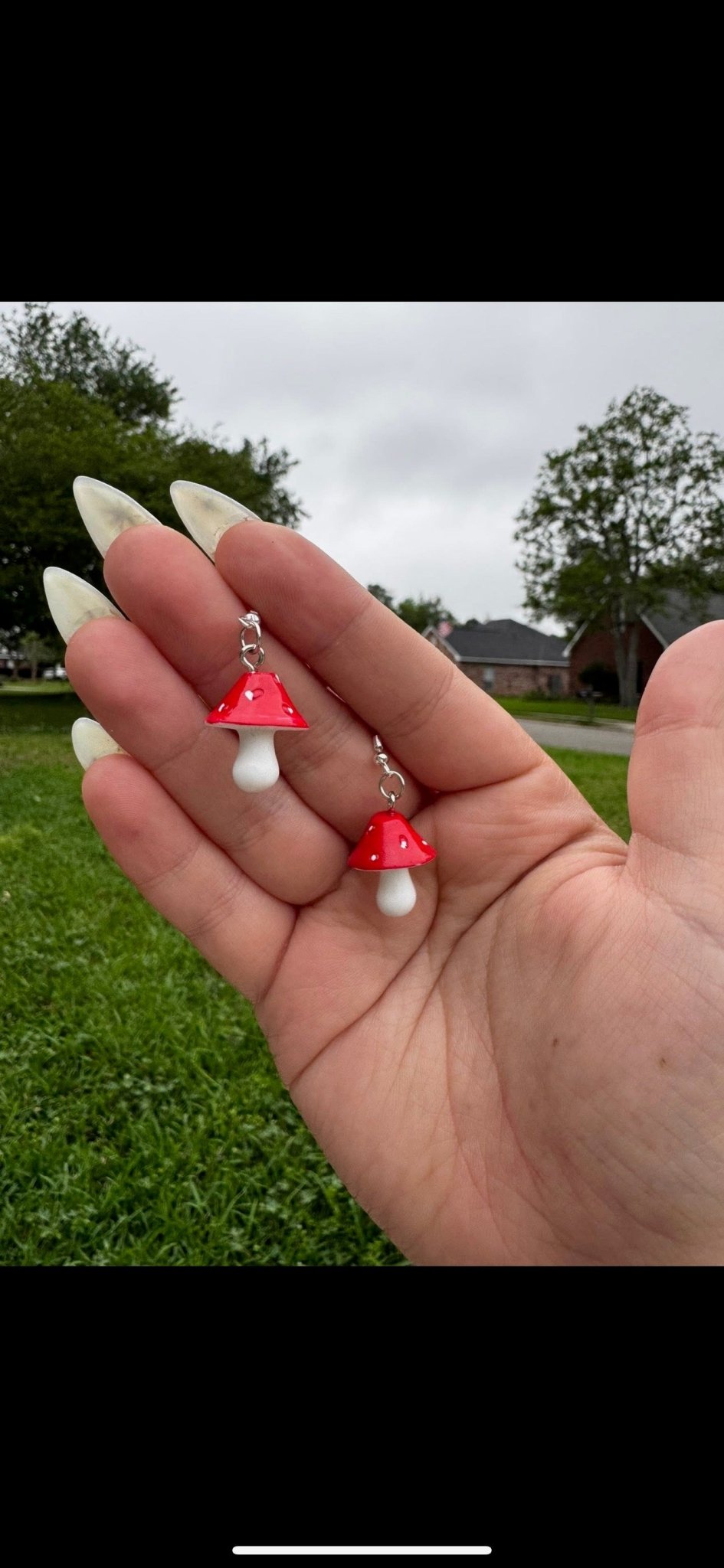 Handmade Mushroom Earrings: Red and White Cottagecore Jewelry, Whimsical Fashion Accessory