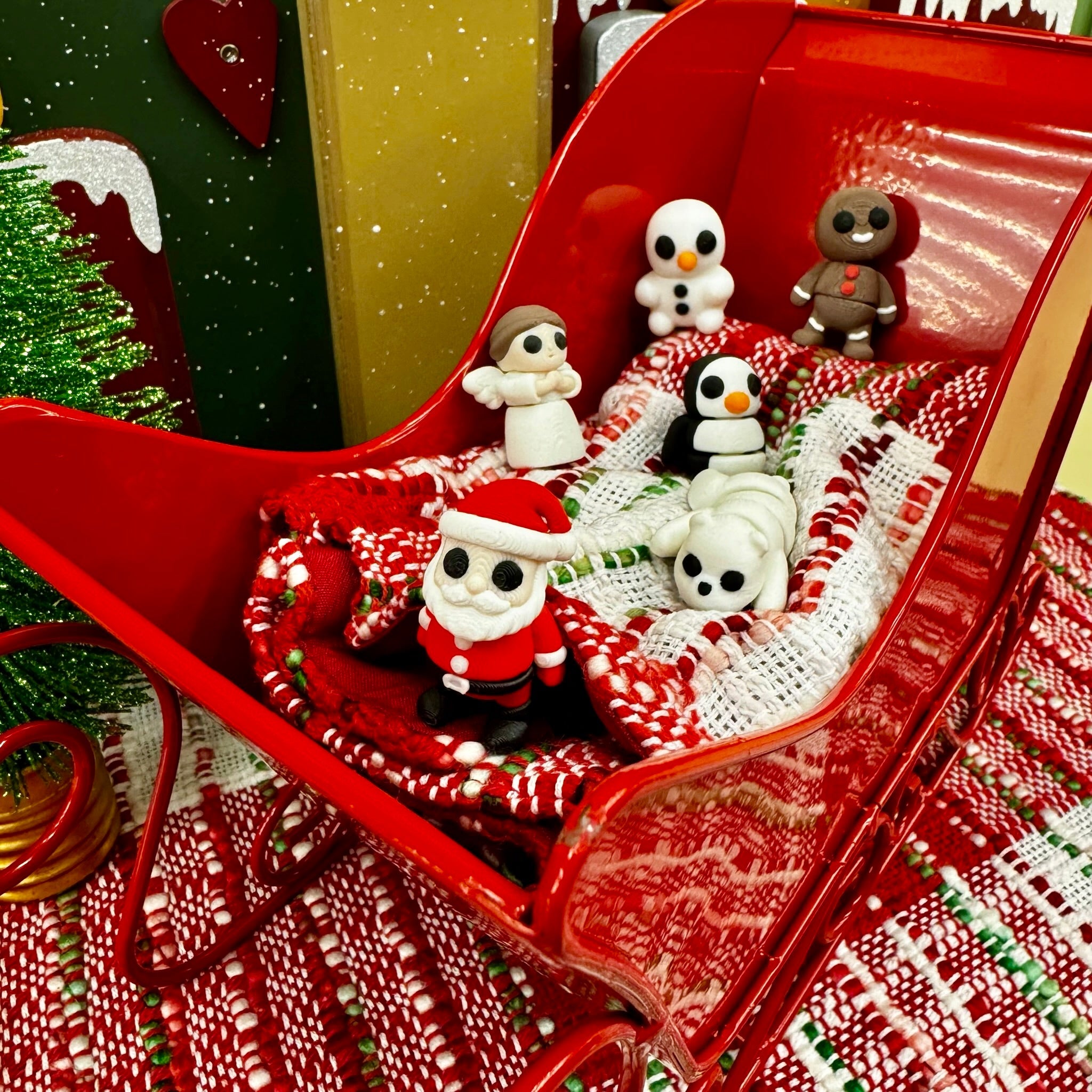Christmas Fidget Toys: Miniature Santa, Snowman, Penguin, Gingerbread, Polar Bear, Angel in Sleigh - Holiday Gifts, Mushroom Lady Co.