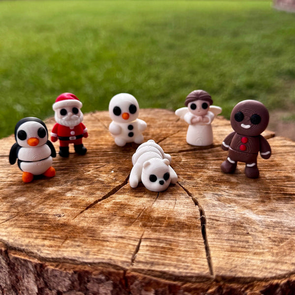Christmas Fidget Toys: 3D Printed Holiday Miniature Figures - Penguin, Santa, Snowman, Polar Bear, Angel, Gingerbread Man