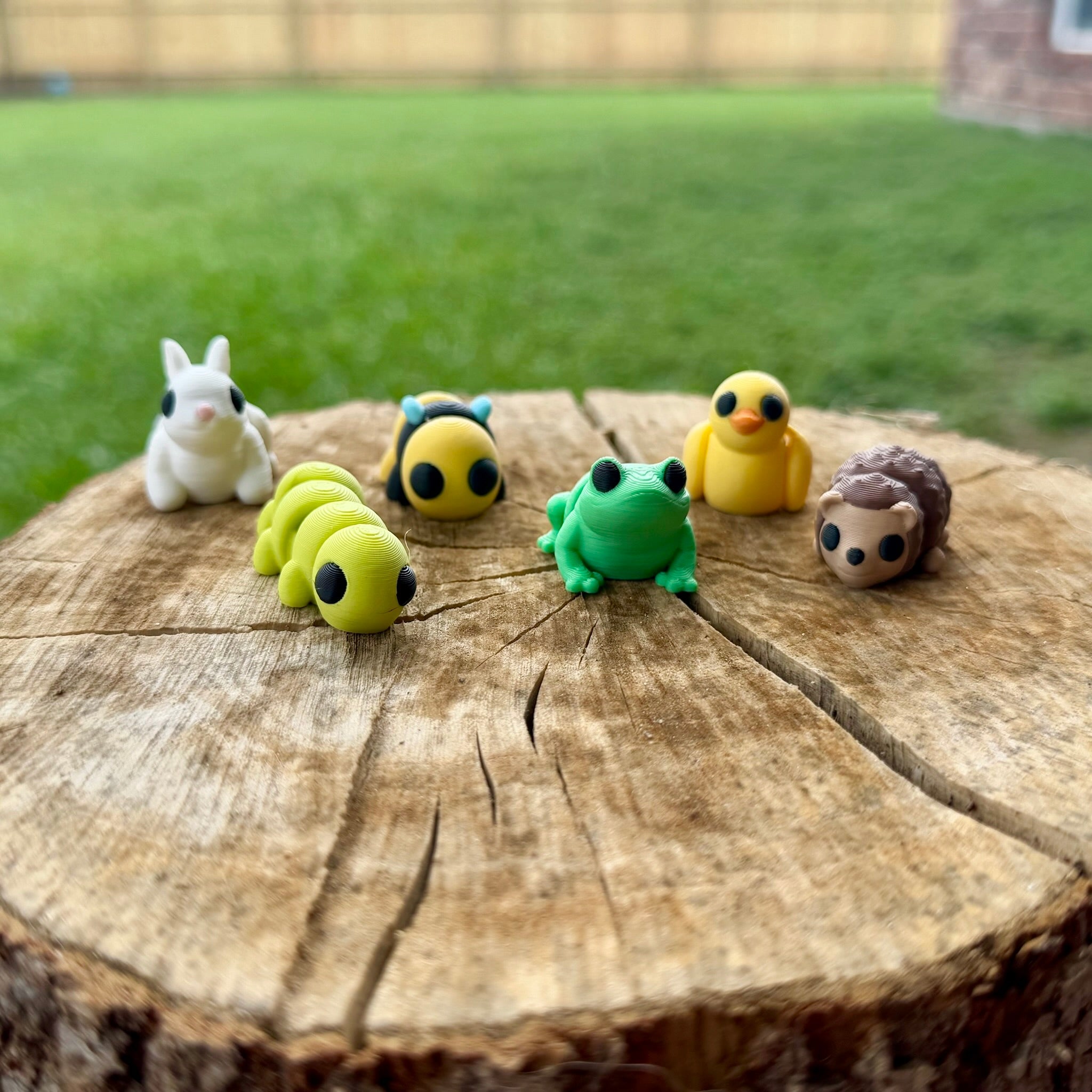 3D printed animal fidget toys: bunny, caterpillar, bee, frog, duck, hedgehog. Sensory toy, fidget toy, spring decor