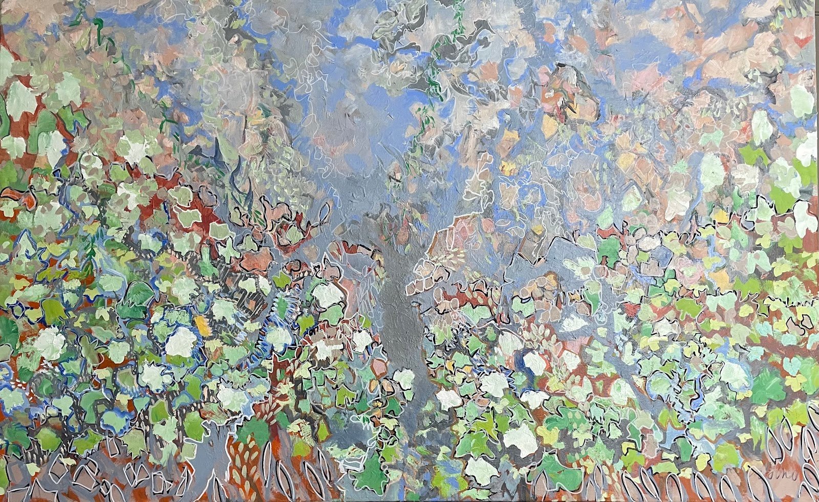 Abstract nature painting by Martina Sciolino: Original acrylic art on canvas. "It's Complicated" for sale at Main Street Collective.