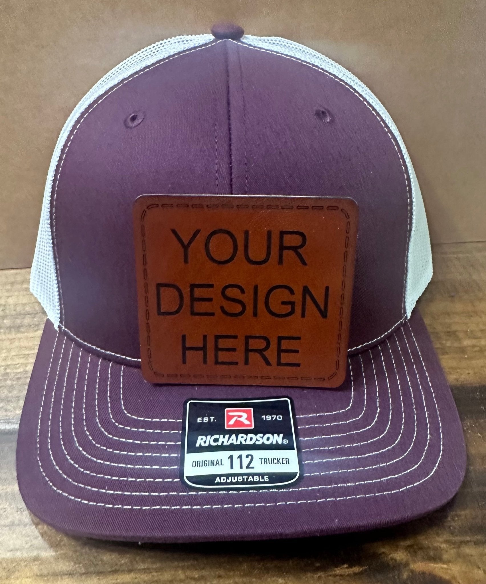 Custom Logo Hats - Maroon Richardson 112 Trucker with Leather Patch - Main Street Collective
