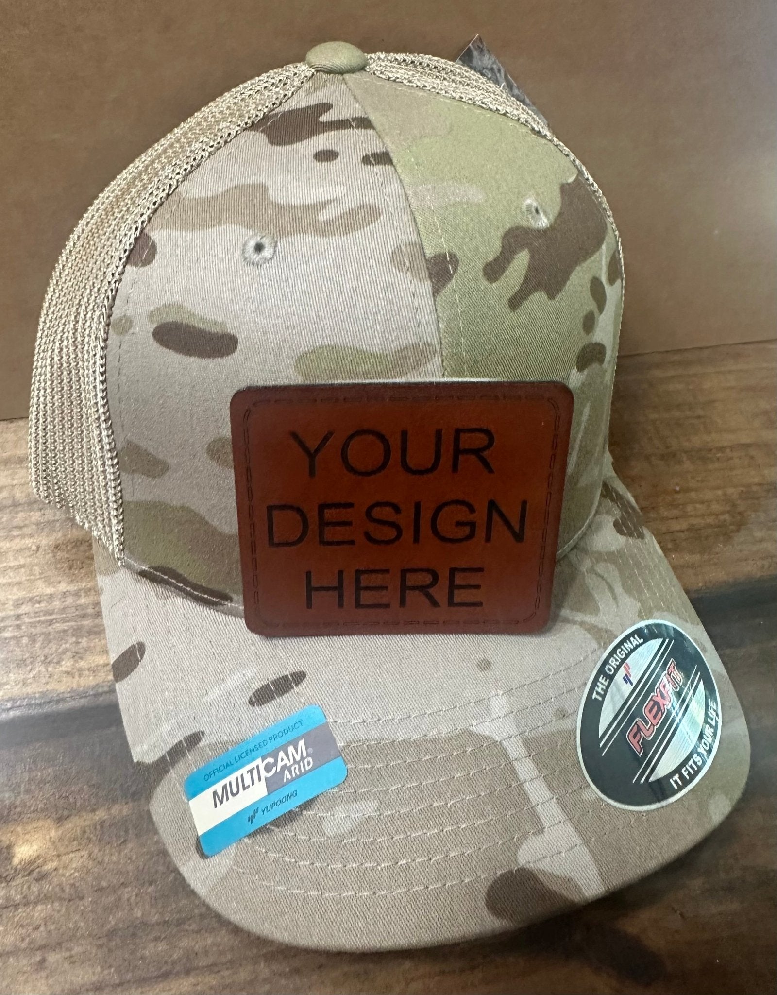 Custom Leather Patch Hat: Multicam Arid Trucker Hat w/ Your Logo by Main Street Collective - Business Branding Headwear