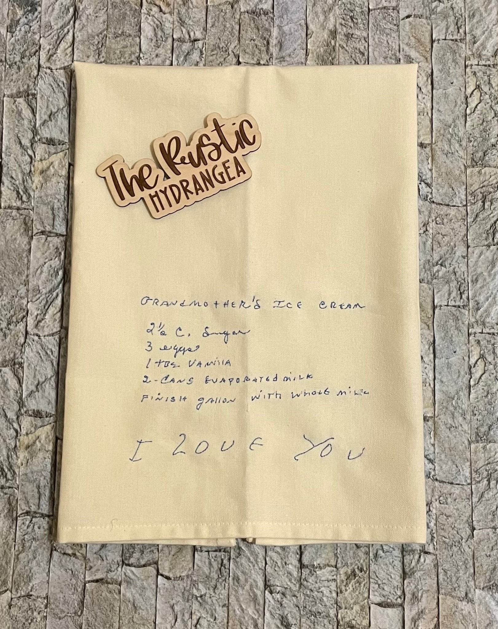 Handwritten Recipe Tea Towel: Personalized Grandma's Ice Cream Recipe Keepsake | The Rustic Hydrangea