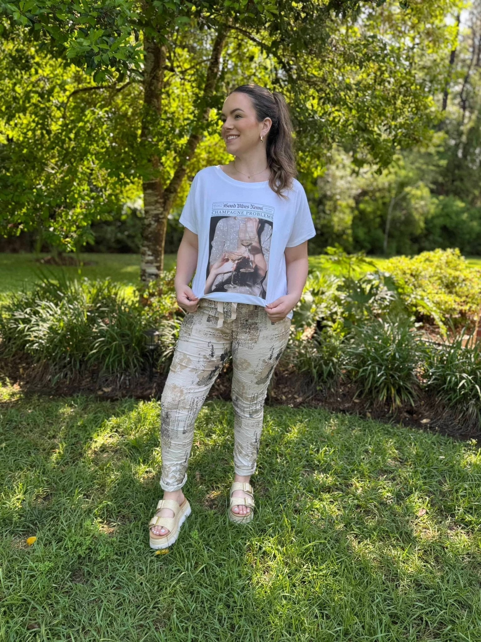 Champagne Problems Italian Tee Top - Main Street Collective LLC - Women's Boutique Fashion
