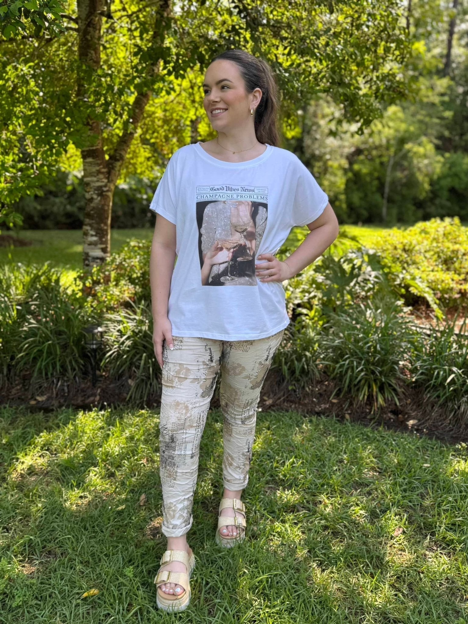 Champagne Problems Tee: Italian Top, Plus Size Fashion, Women's Clothing Boutique Find