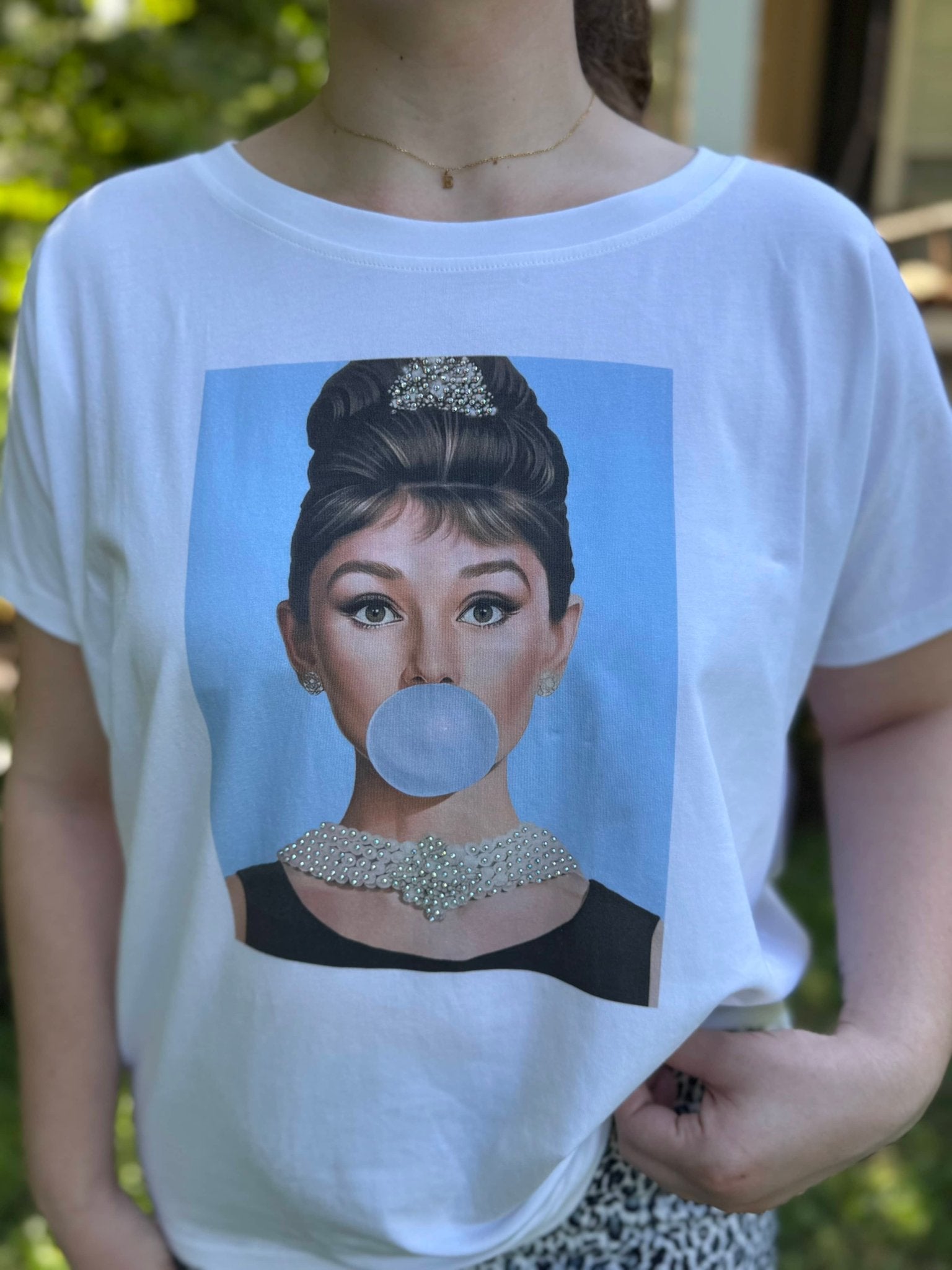 Audrey Hepburn Bubblegum Tee - One Size Graphic T-Shirt