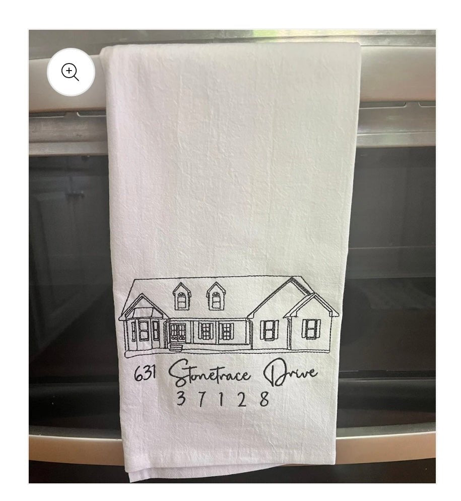 Custom Embroidered House Portrait Towel - Personalized Home Gift, 631 Stonetrace Drive, 37128